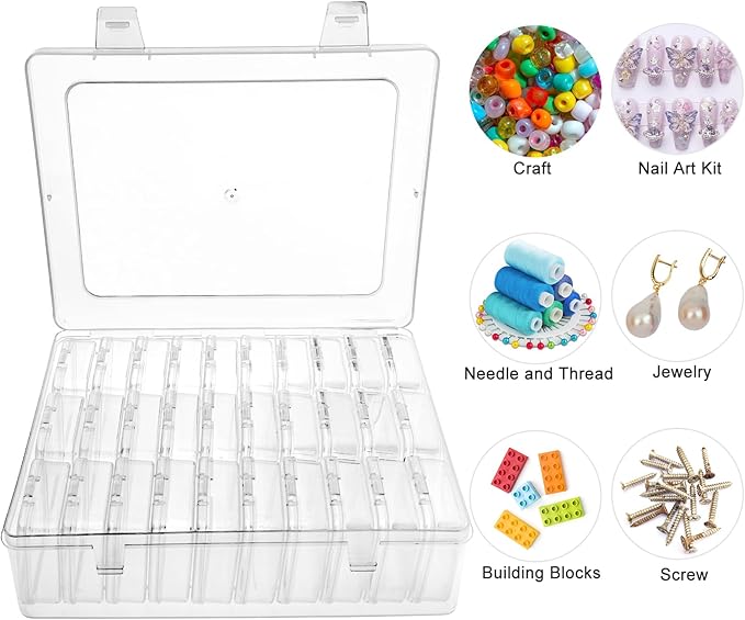 Guyuyii 62 Clear Plastic Bead Storage Containers with Hinged Lids & Labels | for Craft Supplies, Diamond Painting, Jewelry Making | Compatible with Beads, Earrings, Nail Art, Seeds, DIY Bracelet