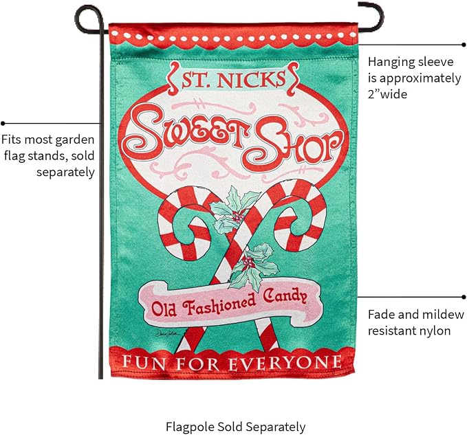 Evergreen Flag Sweet Shop Christmas Lustre Garden Flag 12x 18 Double Sided | Winter Garden Flag for Outside | Weather and Fade Resistant | Outdoor Flag For Yards and Gardens