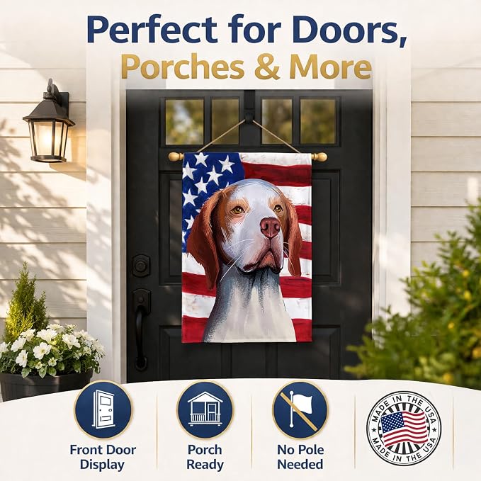 Caroline's Treasures CK6563CHF Hunting Dog American Flag House Flag Large Porch Sleeve Pole Decorative Outside Yard Banner Artwork Wall Hanging, Polyester, House Size, Multicolor