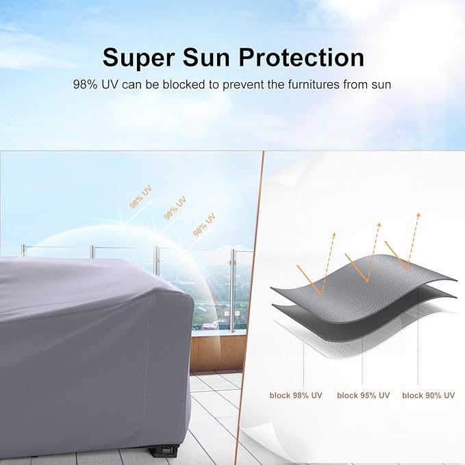 Mrrihand Heavy Duty Patio Furniture Covers, Outdoor Furniture Covers Waterproof Sectional Sofa Set, Patio Table and Chair Set Cover 128" L×83" W×28" H,Grey