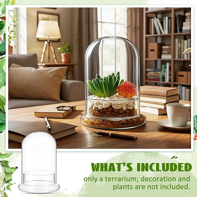 2 Pcs 4.7 x 6.3 Inch Glass Terrarium Dome Cloche with Air Hole & Glass Base, Clear Terrarium Containers Ventilated Plant Humidity Dome for Carnivorous Plants Orchids Tropical Cuttings, No Leakage