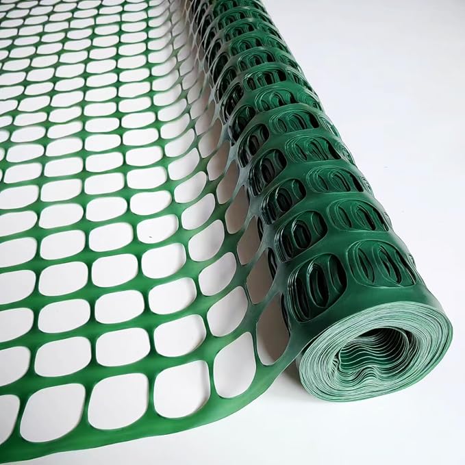 PotatoLife Plastic Mesh Fence Safety Fence, 2 Roll 4'x100' with 100 Zip Ties, Resuable Temporary Netting for Garden Fencing, Construction, Snow Fencing, Animal Barrier, Poultry, Deer, Patio, Green