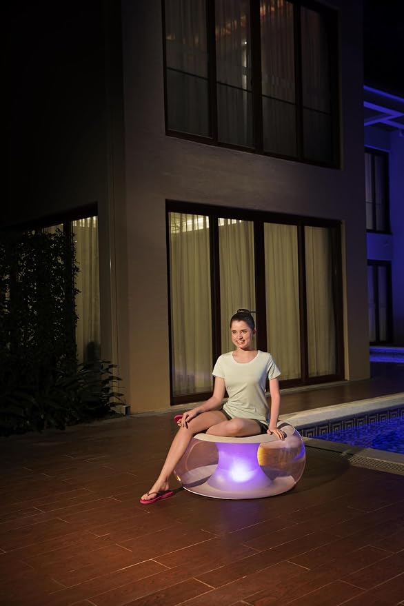Bestway Inflatable seat, Outdoor Poolsphere Stool with LED Lights, Vinyl, Grey, BW75085