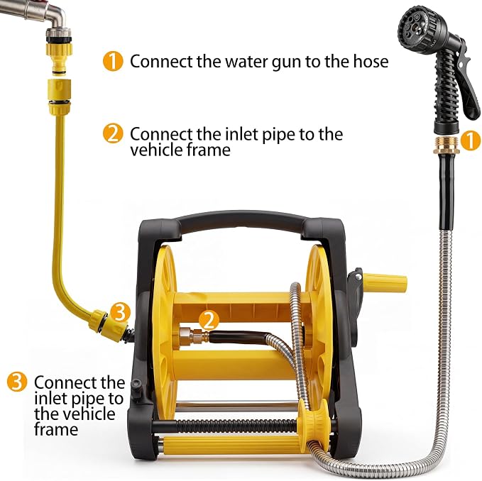100ft Metal Garden Hose,Heavy Duty Stainless Steel Flexible Water Hose And Reel,10-Function Spray Nozzle Rust Proof for Yard,Outdoor,RV,Pet Bath