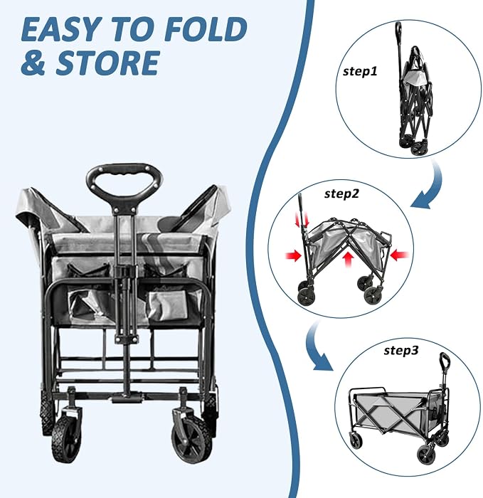 Collapsible Utility Cart Folding Wagon, 320lbs Capacity Lightweight Rolling Cart with Quiet Wheels, Quick-Fold Design for Camping, Shopping, Ourdoor Use, Gray