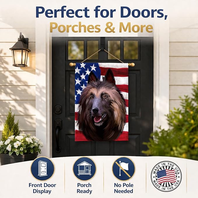 Caroline's Treasures CK6429CHF Belgian Tervuren American Flag House Flag Large Porch Sleeve Pole Decorative Outside Yard Banner Artwork Wall Hanging, Polyester, House Size, Multicolor