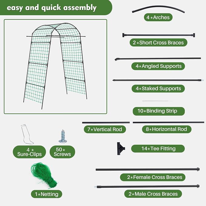 DOEWORKS 86 Inch Tall Garden Arch Trellis for Climbing Plants Outdoor,Tall Metal Garden Tunnel Trellises Archway for Climbing Vine、Vegetable、Fruit、Flower、Squash Arbors,Garden Arches Support Structure