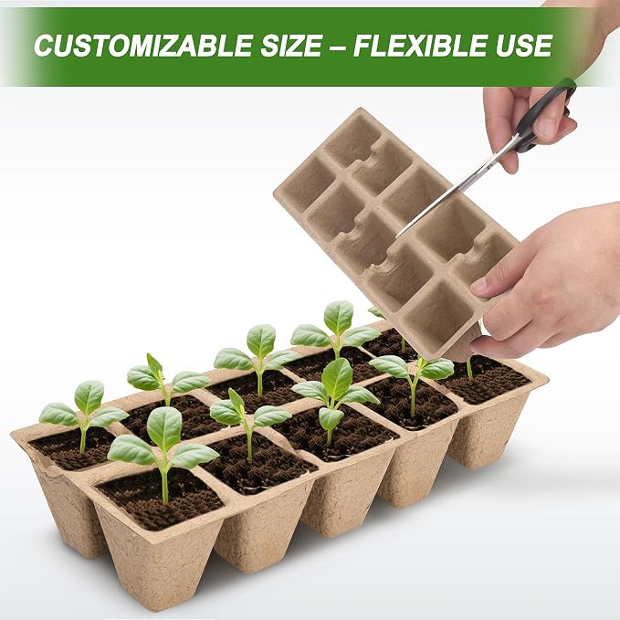 Seed Starter Trays, Biodegradable Peat Pots Planting Trays for Seedlings, Germination Trays for Vegetables, Flowers, Herbs, Indoor Outdoor Gardening (10 Packs,100 Cells)