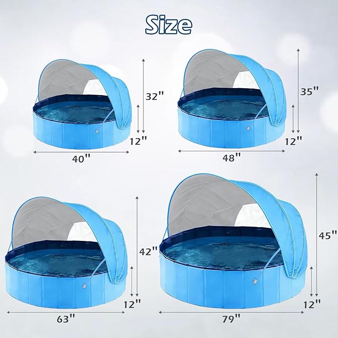 Jasonwell Kiddie Baby Pool with Canopy - Foldable Infant Toddler Kids Pool with Shade Baby Beach Essentials Tent Swimming Wading Pools for Toddlers 1-3 + Kids Dogs Ball Pit Backyard Water Play B, 63"