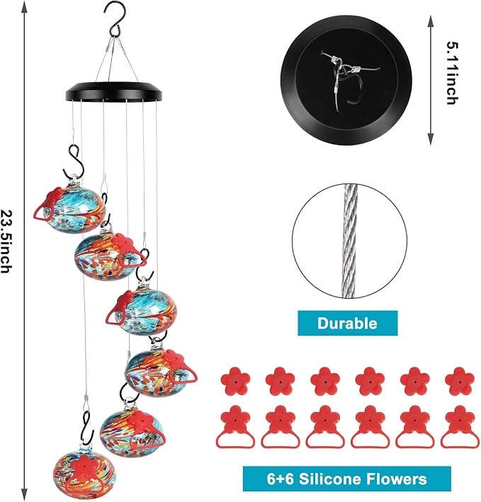 Headak Life Charming Wind Chimes Hummingbird feeders for Outdoors Hanging ant and bee Proof,Never Leak,Perfect Hummingbird Gift for People(Blue)