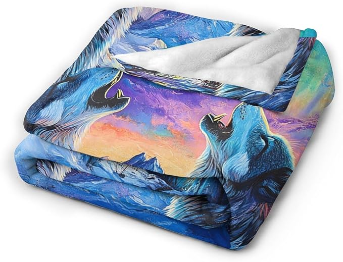 Wolf Throw Blanket Wolfs Animal Gifts for Girls Women Men Boys Plush Cozy Flannel Fleece Fuzzy Landscape Blankets Decor 80"X60"