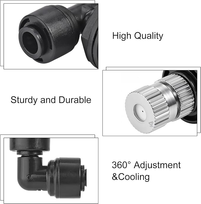 Lpraer 2PACK Reptile Mister Nozzles, 360° Cooling Mist Nozzles, 1/4'' Reptile Misting Nozzles, T Double Misting Assembly Fogger Fine Mist Nozzles for Reptile Terrarium, Plants, Amphibians, Tank