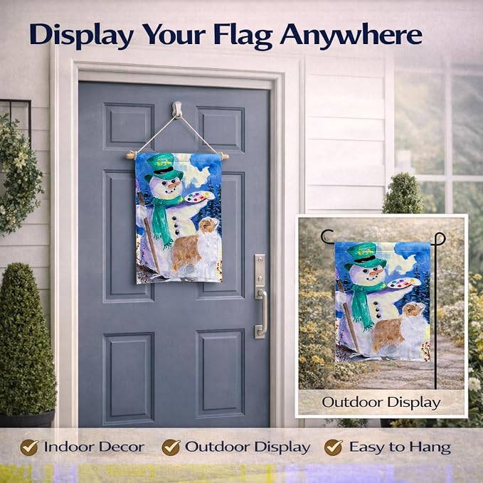 Caroline's Treasures SS8996GF Snowman with Australian Shepherd Garden Flag Mailbox Flag Decorative Yard Flag Banner Outside Patio Artwork Yard Flower Beds, Garden Size, Multicolor