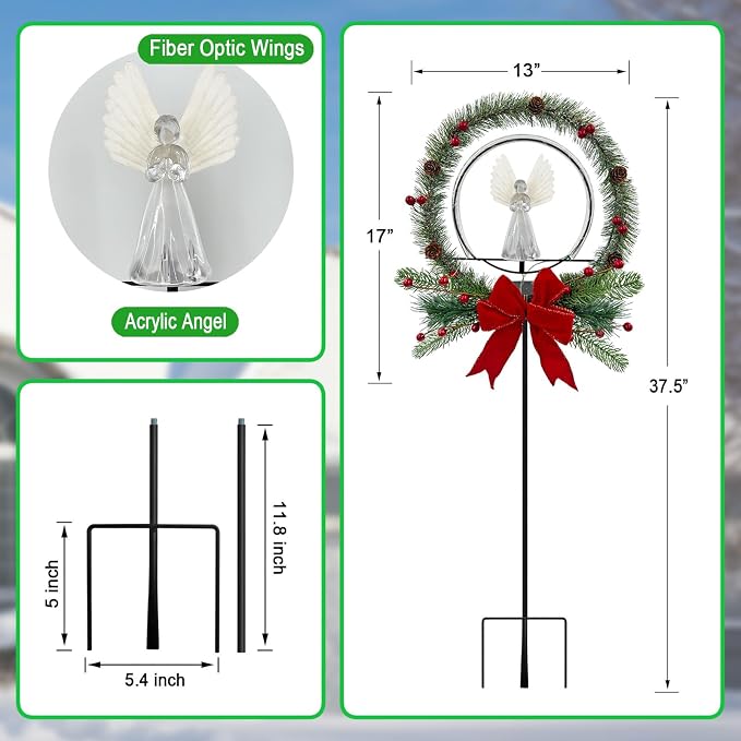 Solar Christmas Decorations Outdoor,Christmas Angel for Outdoors,Fiber Optic Wings Color Changing LED Lights for Cemetery,Patio,Yard Garden Stakes