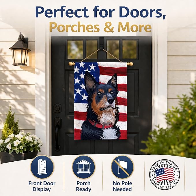 Caroline's Treasures CK6752CHF Welsh Sheepdog American Flag House Flag Large Porch Sleeve Pole Decorative Outside Yard Banner Artwork Wall Hanging, Polyester, House Size, Multicolor
