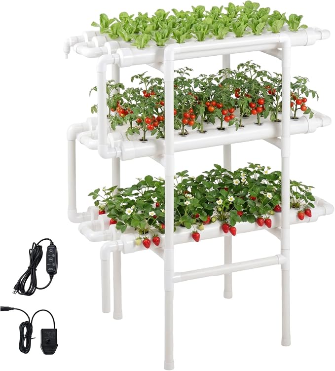 VEVOR Hydroponics Growing System Kit, 3-Tier 108 Sites UPVC Pipe Hydroponic Grow Kit with Timed Irrigation, Sun & Light Blocking Pipes, Indoor Home Garden Vegetable Planting Grow Kits for Fruit Herb