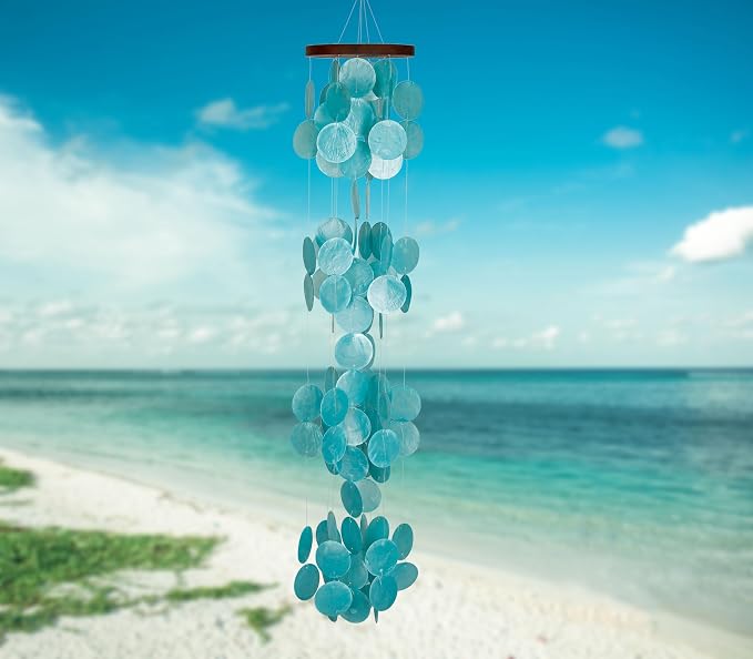 Woodstock Chimes Asli Arts Collection, Capiz Waterfall, 40'' Azure Capiz Wind Chimes for Outdoor, Patio, Home or Garden Décor, Wind Chime for Mom Christmas/Hanukkah Gifts (CWRA)