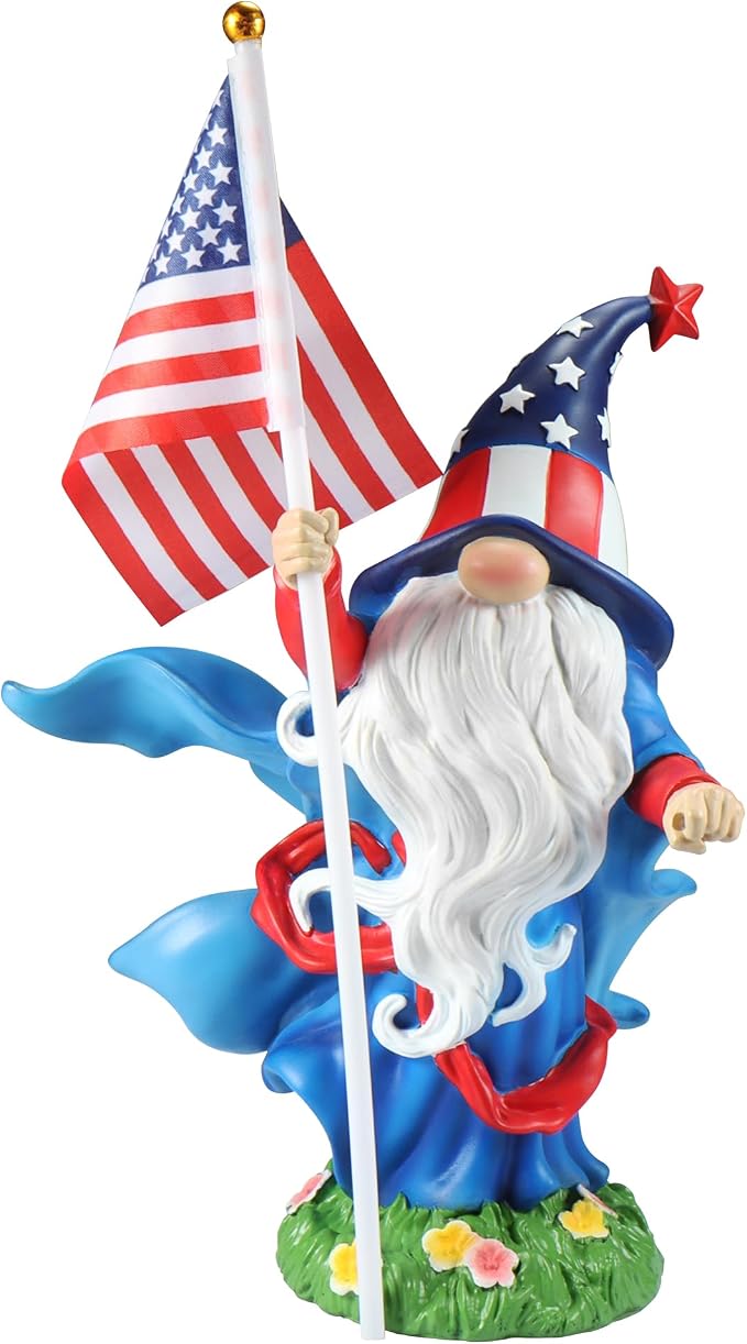 4th of July Decorations Patriotic Gnome Statue Holding American Flag, 250 Years America Faceless Garden Gnome Decor for Indoor Outdoor Patio Yard Lawn, Independence Day Memorial Day USA Merchandise