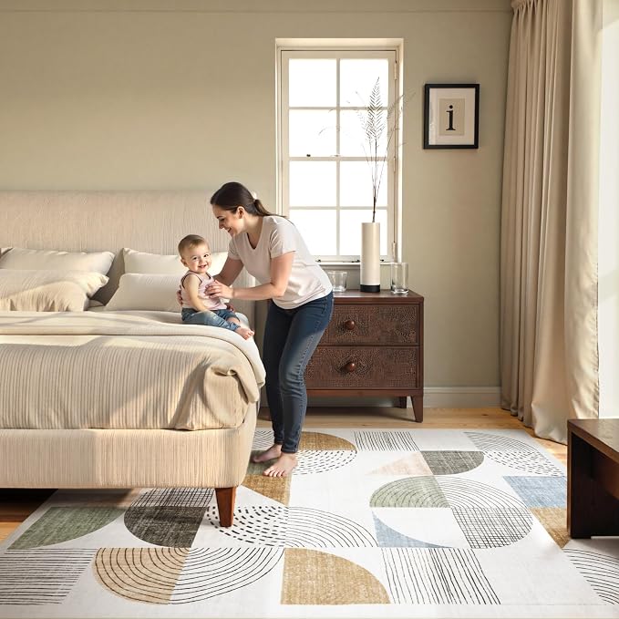 Beeiva Boho Area Rugs for Living Room, 5x7 Washable Area Rug Non Slip Geometric Carpet, Low Pile Lightweight Soft Rugs for Bedroom Home Office, Living Room Home Decor (Multi Color,5X7)