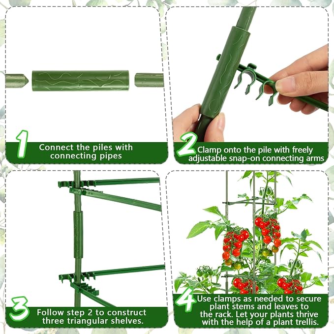 Hicarer 8 Pcs Tomato Cages for Garden up to 65" Plant Support Cage Trellis Assembled Tomato Garden Cage Heavy Duty Tomato Stakes with 150 Pcs Plant Clips for Climbing Plant Vegetables Flowers Fruit