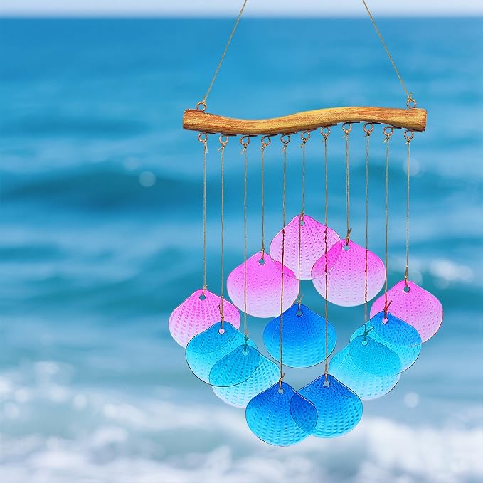 Glass Shell Wind Chimes for Outdoor Decor -Durable Windchimes for Garden, Porch, and Christmas Spaces, Unique Handmade Outdoor Wind Chimes, Yard Christmas Decorations