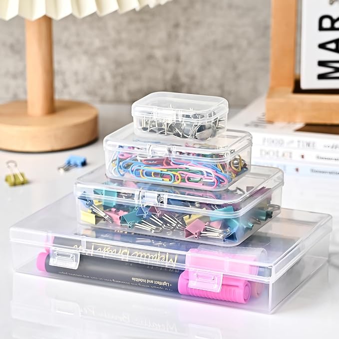 7 Pack Mixed Sizes Rectangular Mini Plastic Containers Clear Plastic Storage Boxes with Hinged Lids Empty Beads Organizers for Small Items Art Craft Jewelry Projects