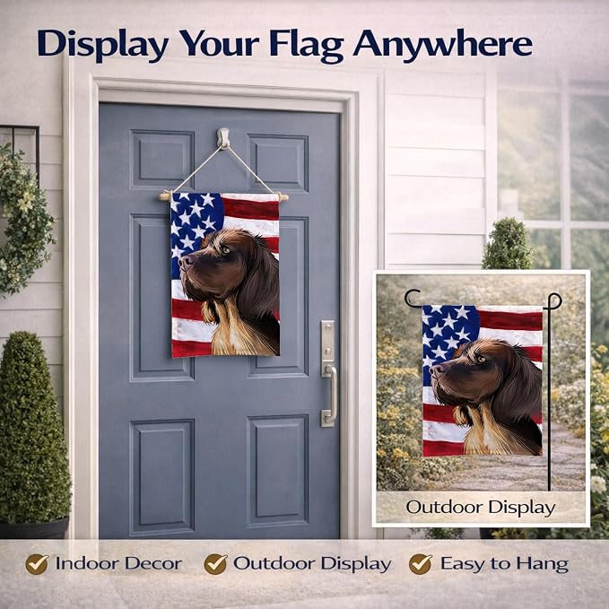 Caroline's Treasures CK6645GF Picardy Spaniel Dog American Flag Garden Flag Mailbox Flag Decorative Yard Flag Banner Outside Patio Artwork Yard Flower Beds, Garden Size, Multicolor