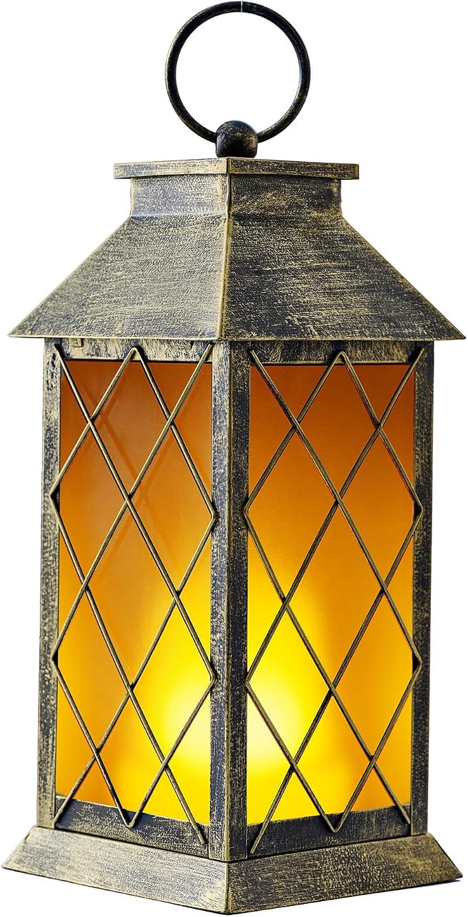 18" Solar Lantern with Flickering Flame Light, Large Outdoor Waterproof Solar Lanterns Hanging Metal Decorative Lantern for Patio Front Porch Garden Yard Outside Tabletop Mothers Day Gifts Grandma