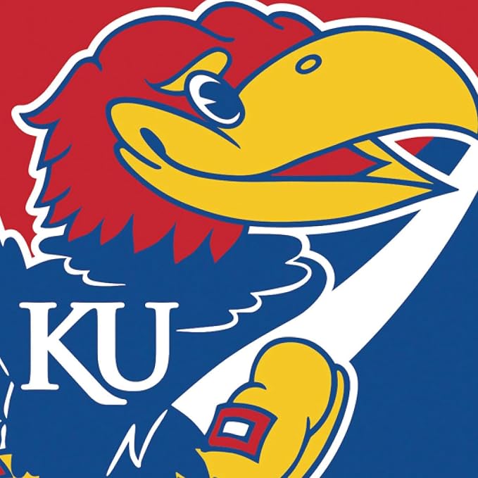 NCAA University of Kansas House Flag, 28 x 44, Double Sided Garden Flags for Outside, Outdoor College Flags & Banners for Gardens Patio, Indoor Wall Decor Flag for Room