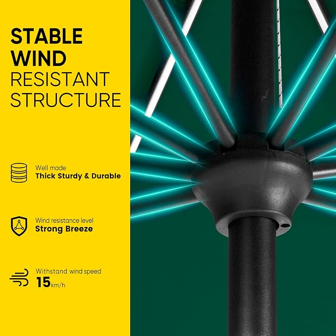Tempera Solar Patio Umbrella 40 LED Lighted Outdoor Umbrella Table Market Umbrella with Push Button Tilt and Crank, Solar Umbrella with Sturdy Pole&Fade Resistant Canopy, Easy to Set