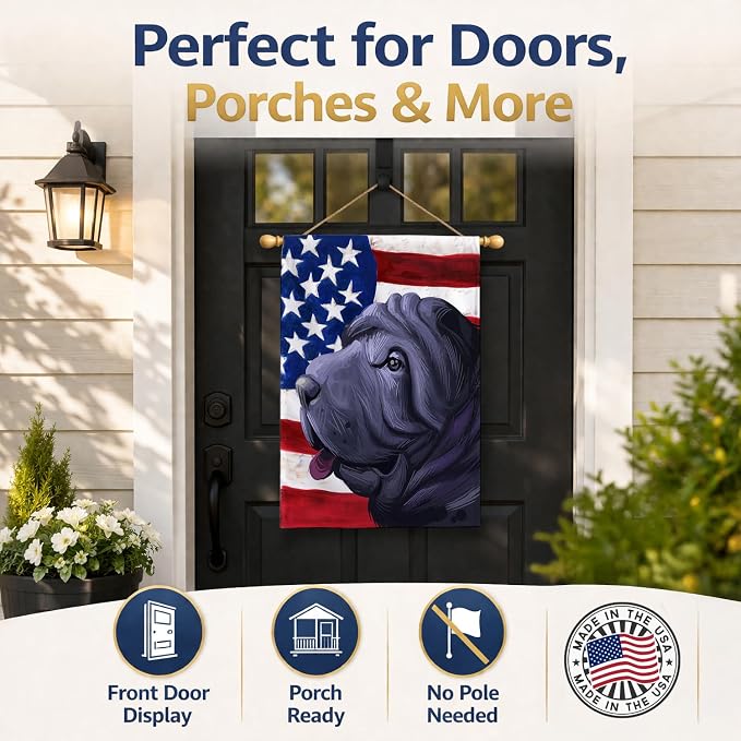 Caroline's Treasures CK6620CHF Miniature Shar Pei Dog American Flag House Flag Large Porch Sleeve Pole Decorative Outside Yard Banner Artwork Wall Hanging, Polyester, House Size, Multicolor