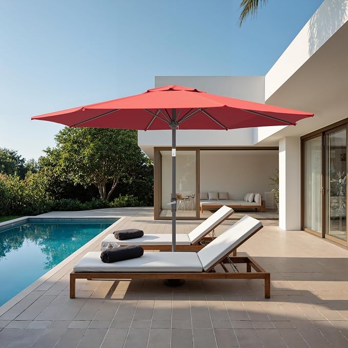 Sannwsg Patio Umbrellas, Pool Umbrella with 8 Sturdy Ribs, Outdoor Umbrella with Push Button Tilt/Crank, Deck Umbrellas, Market Umbrela Table for Backyard, Deck, Garden, Pool