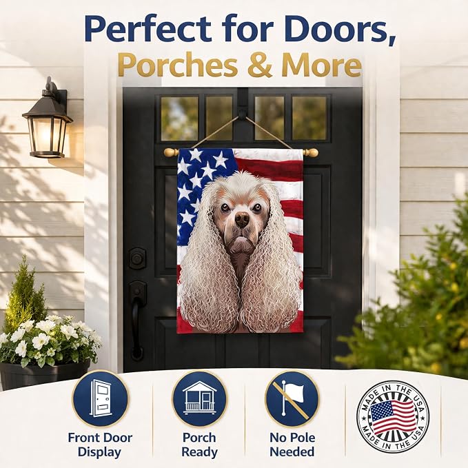 Caroline's Treasures CK6396CHF American Cocker Spaniel American Flag House Flag Large Porch Sleeve Pole Decorative Outside Yard Banner Artwork Wall Hanging, Polyester, House Size, Multicolor