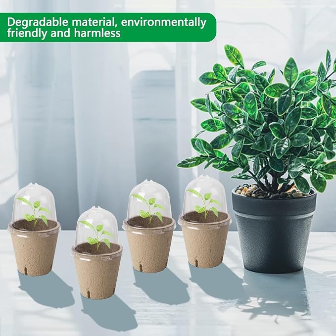 EBaokuup 40pcs Biodegradable Seeding Starter Pots for Planting - 3.1" Plant Nursery Pots with Humidity Dome - Peat Pots for Seedlings Garden Vegetable Flower Germination