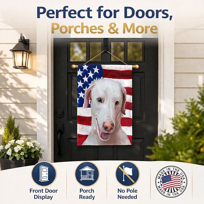 Caroline's Treasures CK6671CHF Rajapalayam Poligar hound American Flag House Flag Large Porch Sleeve Pole Decorative Outside Yard Banner Artwork Wall Hanging, Polyester, House Size, Multicolor