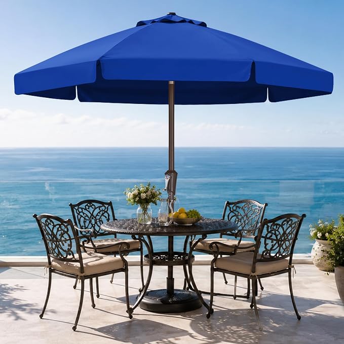 ABCCANOPY 7.5ft Scalloped Patio Umbrella, Outdoor Table Umbrella with Tilt and Crank, Fiberglass Ribs Deck Umbrella for Patio, Pool, Garden, Picnic (Blue)