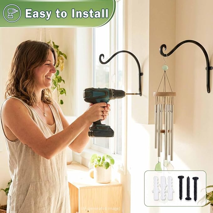 Lifyzoon Hanging Plant Brackets Outdoor: 50lbs Weight Capacity - Hanging Bird Feeder Hangers, 12-Inch Black Metal Outdoor Wall Hooks for Heavy Plants - 4 Pack, Birdhouse, Wind Chimes