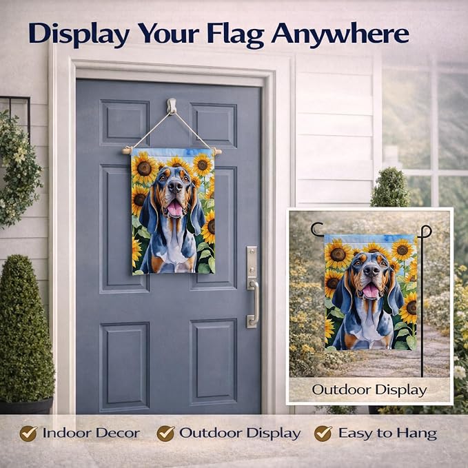 Caroline's Treasures DAC6007GF American English Coonhound in Sunflowers Garden Flag Mailbox Flag Decorative Yard Flag Banner Outside Patio Artwork Yard Flower Beds, Garden Size, Multicolor