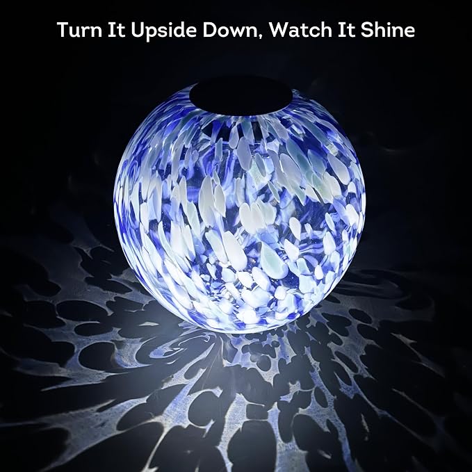 Lily's Home Gazing Ball - 10" Glass Globe with Solar Powered Lights - Outdoor Solar Lights for Yard & Patio - Garden Decor - Automatic On/Off Photosensitive Switch - Blue