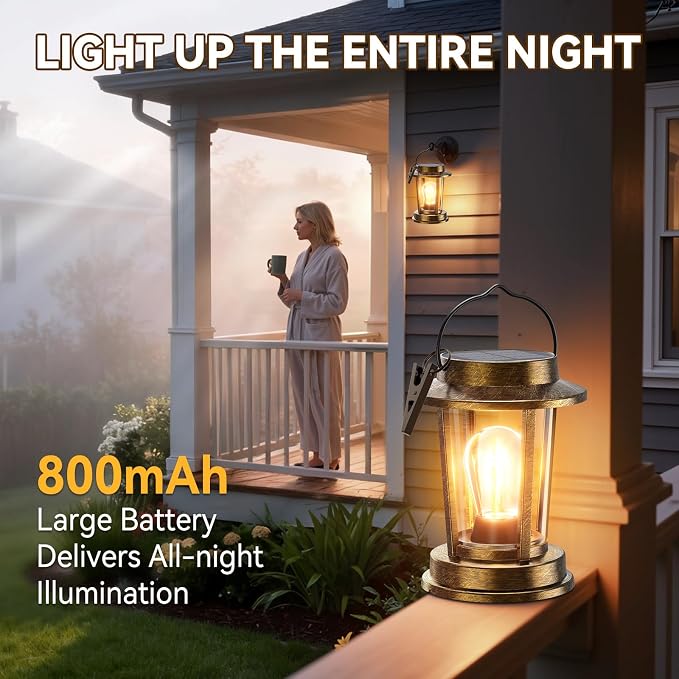 Solar Lanterns Outdoor Waterproof 2 Pack , Upgraded Solar Lights Outdoor, Bright Solar Powered Lanterns Decorative, Hanging Solar Lantern for Patio Garden Yard Path Porch Tree Decor(Antique Copper)
