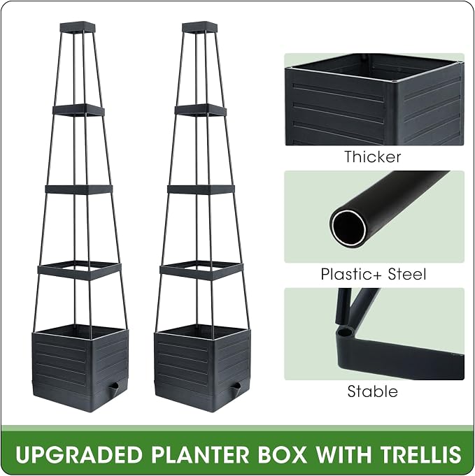 MQFORU 2 Packs Raised Garden Bed Tomato Planter with Trellis, 57" Tomato Cages for Climbing Vegetables Plant, Self Watering Planters Box for Garden Pots for Patio Greenhouse Indoor Outdoor(2PCS)