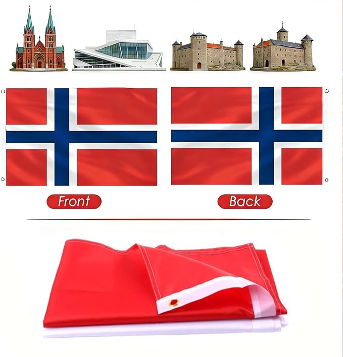 Ahfulife Norway Flag 3x5 Ft, 2 Pcs Large Norwegian National Flags for Outdoor Indoor, Double Sided with Brass Eyelets for World Cup, Party, Garden, Bar, Street Decor