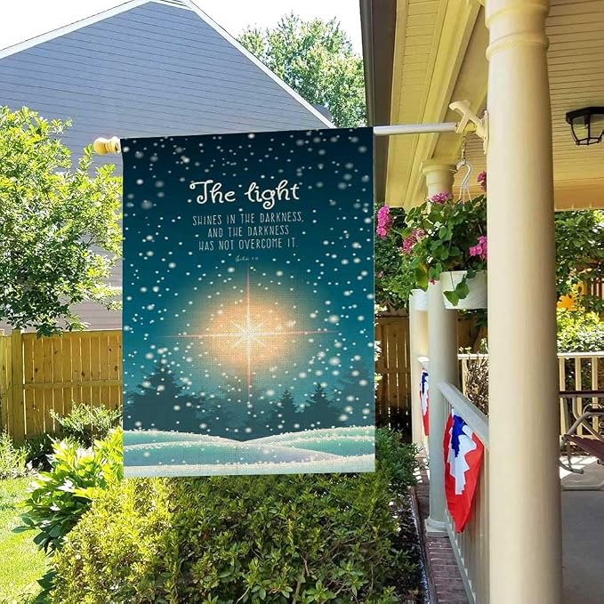 EMMTEEY Snow Burlap Garden Flag - 28x40 Double Sided Winter Landscape Forest Snowfall Outdoor Flag for Christmas Decoration