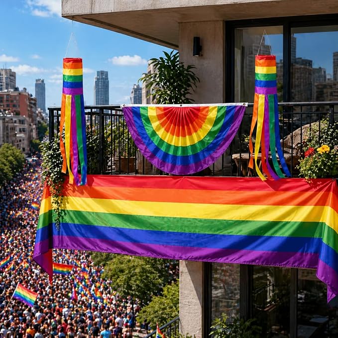 3Pack 2x20Ft Rainbow Pride Bunting Flags Banner LGBTQ Progress Gay Pride Bunting Outdoor Décor Pride Month Bunting for Porch Fence Garden LGBTQ Party Decoration