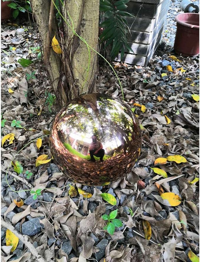 30 cm/12 inch Diameter Gazing Globe Mirror Ball,Rose Gold Stainless Steel Polished Reflective Smooth Garden Sphere,Colorful and Shiny Addition to Any Garden or Home