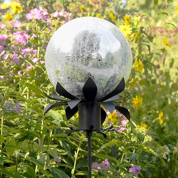 Achla Designs 10-Inch Crackle Gazing Globe Ball, Silver