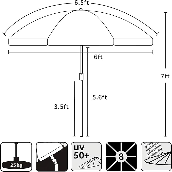 AMMSUN Patio Umbrella, 6.5 ft Outdoor Table Umbrella with Tilt Steel Pole, UPF50+ Protection, Great for Outdoor Garden Backyard, Turquoise Green