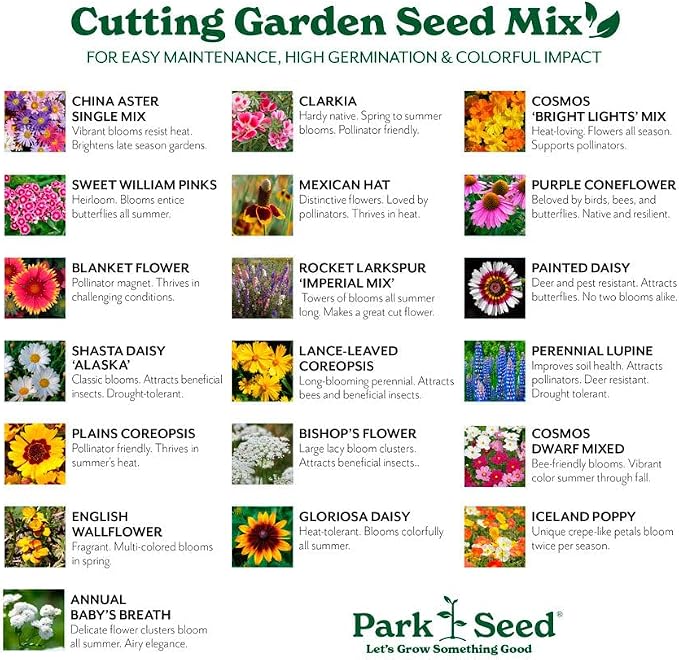 Park Seed Grow Your Own Vibrant Annual and Perennial Wildflower Garden Seeds Mixture, Easy to Grow Varieties for Pollinators and Spring Gardens - Cutting Garden Mix, 1 lb