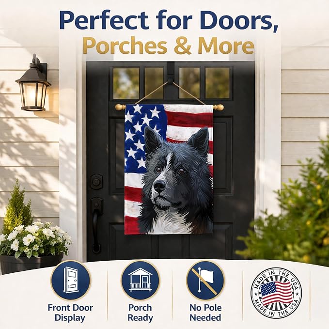 Caroline's Treasures CK6586CHF Karelian Bear Dog American Flag House Flag Large Porch Sleeve Pole Decorative Outside Yard Banner Artwork Wall Hanging, Polyester, House Size, Multicolor