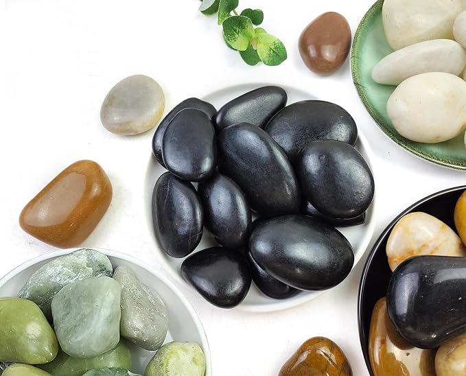 Polished Black River Rocks - 2-3 inch 20LB High Polished Decorative Pebbles, Stones for Landscaping, Natural River Rocks for Outdoor Décor, Plants,Vase Filler,Fish Tank